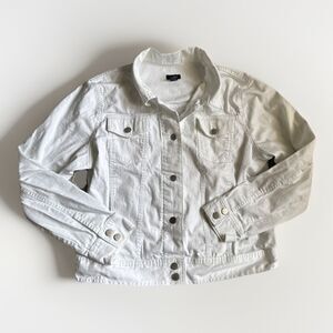 Izod Jeans Womans Denim Jacket  Size X-Large, White Button Down Stretch Pockets